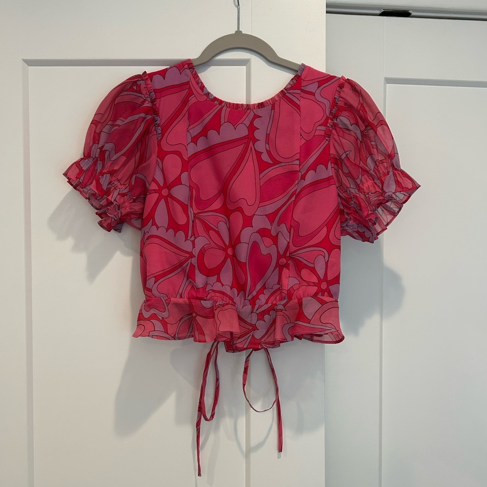Show Me Your MuMu Red and Pink Patterned Blouse